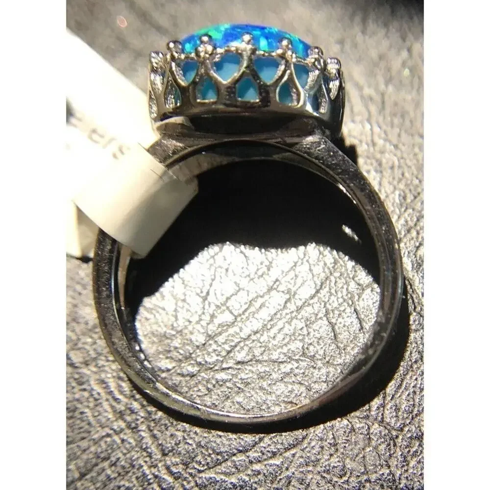 Opal CZ Ring Sz5 Prong Set Silver 925 (All Stones Simulated)